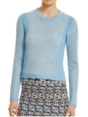 Tory Burch Powder Blue Honeycomb Open-Weave Crewneck Sweater size S